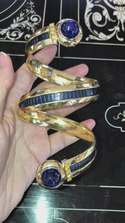 Hemmerle, Platinum 18K Gold Sapphire Leather Bracelet