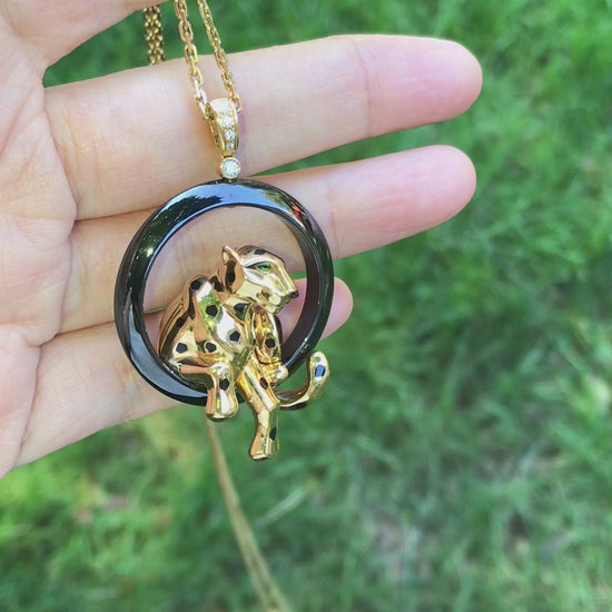 Cartier, 18K Gold Ceramic Panthere Pendant Necklace