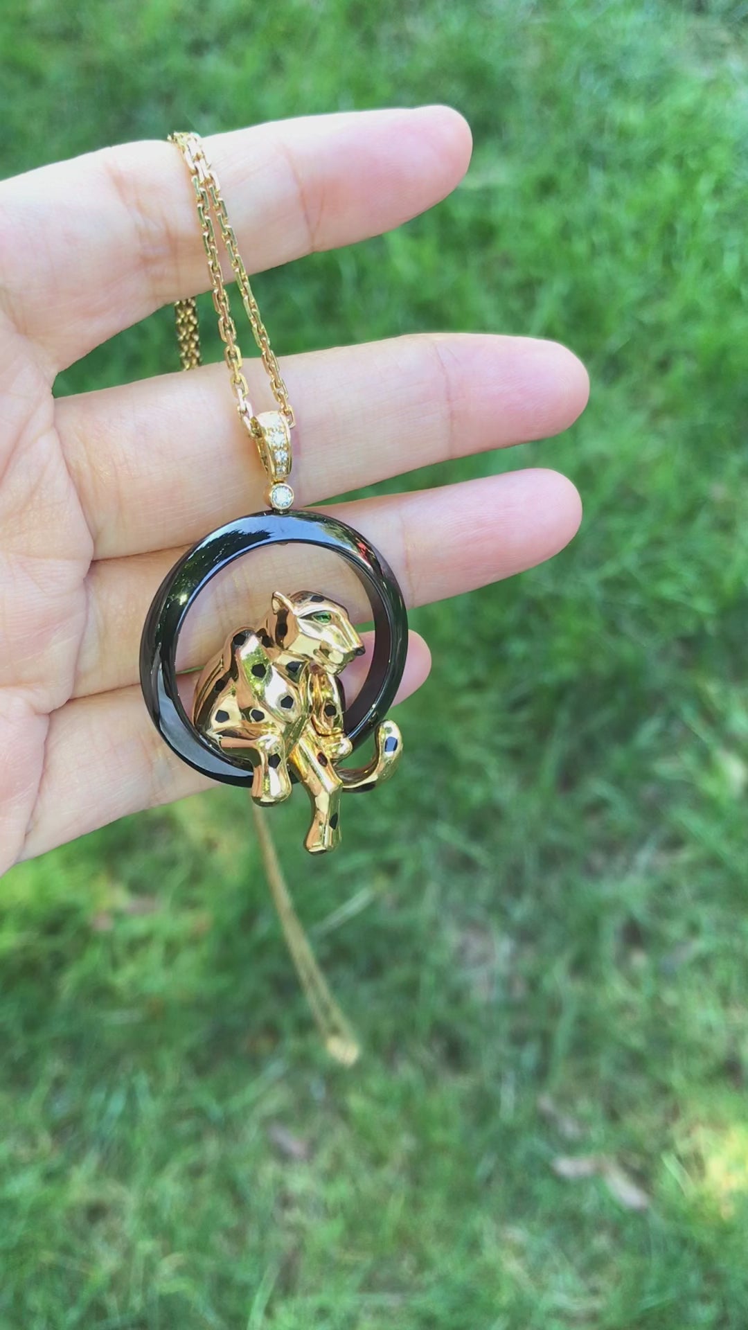 Cartier, 18K Gold Ceramic Panthere Pendant Necklace