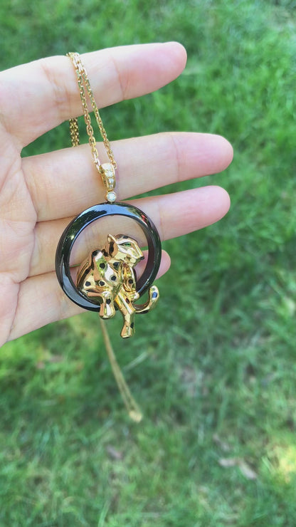 Cartier, 18K Gold Ceramic Panthere Pendant Necklace