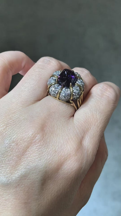Verdura, Platinum 18K Gold Amethyst Diamond Ring