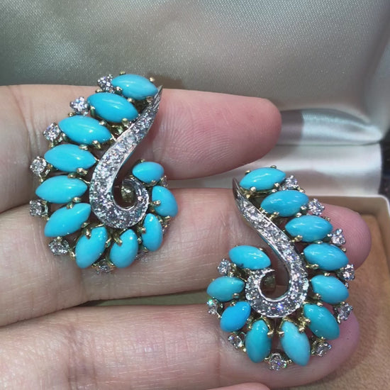 Bvlgari, 18K Gold Turquoise Diamond Earrings