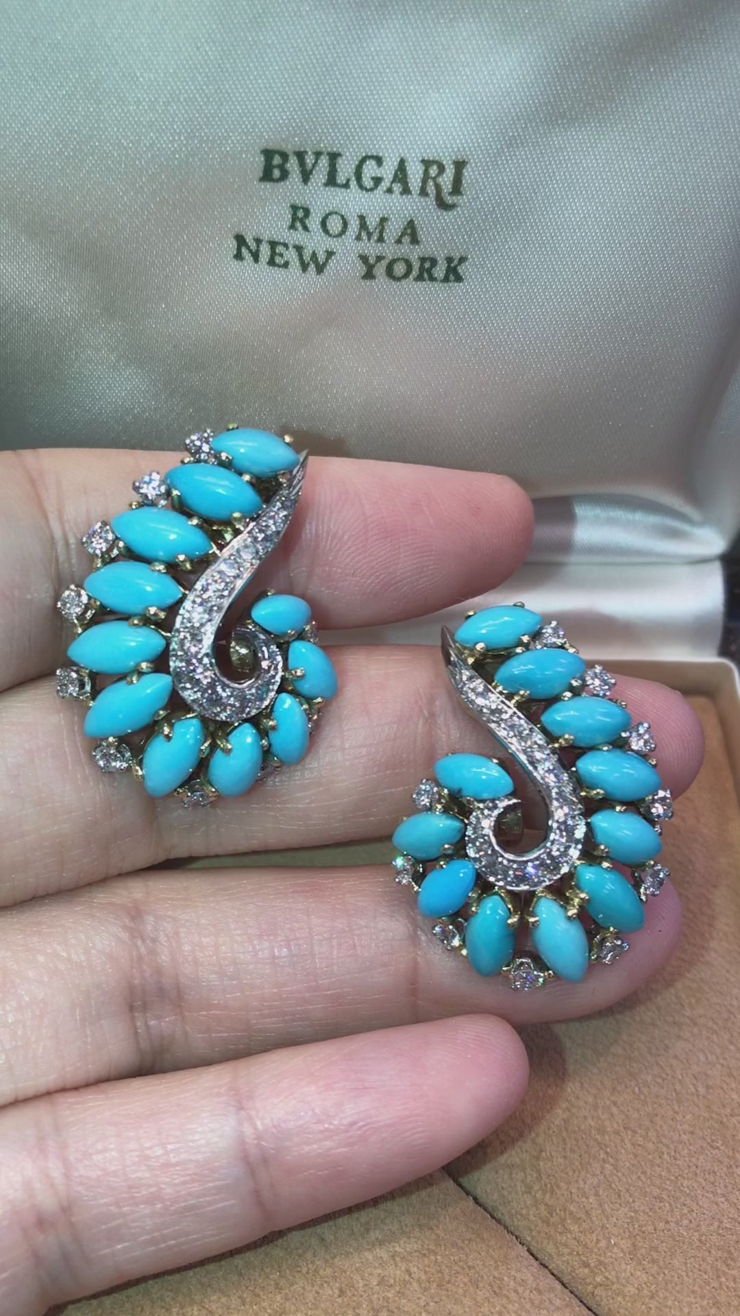 Bvlgari, 18K Gold Turquoise Diamond Earrings