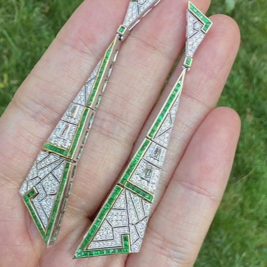 18K Gold Emerald Diamond Earrings