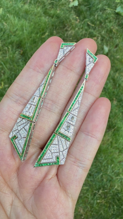 18K Gold Emerald Diamond Earrings