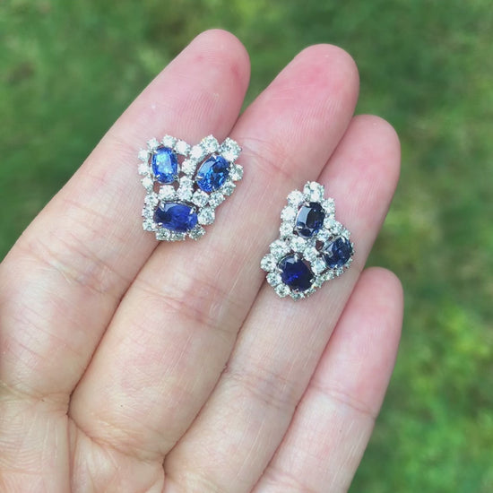 18K Gold Kashmir Unheated Sapphire Diamond Earrings, GIA