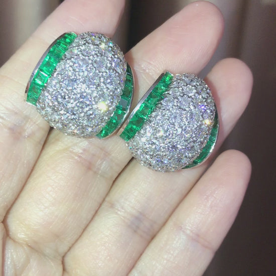 Oscar Heyman, Platinum Emerald Diamond Earrings