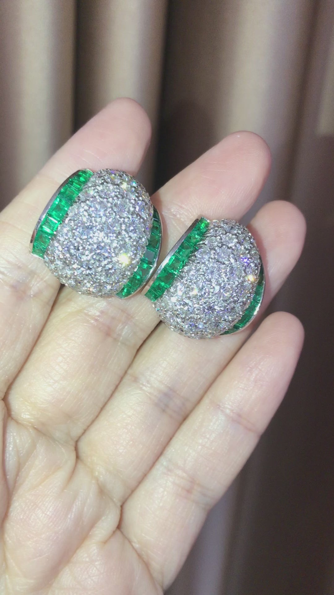 Oscar Heyman, Platinum Emerald Diamond Earrings