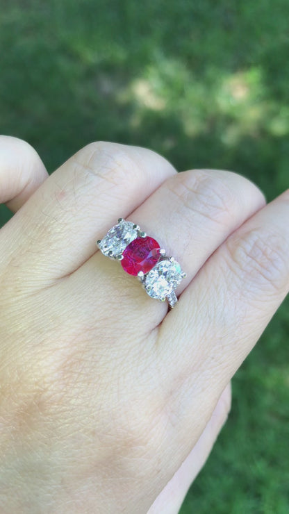 Platinum 1.64ct Burma no-heat Ruby Diamond Ring, GIA