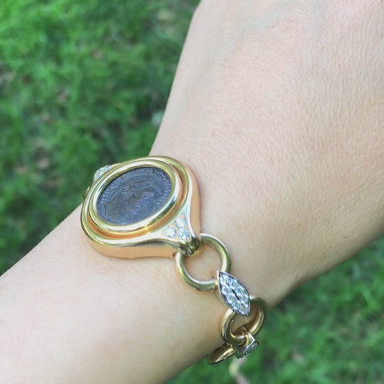 Bvlgari, 18K Gold Antique Coin Diamond Bracelet