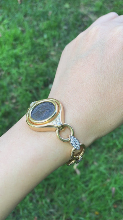 Bvlgari, 18K Gold Antique Coin Diamond Bracelet