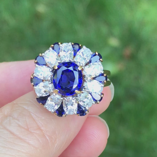 Oscar Heyman, Platinum 18K Gold Sapphire Diamond Ring, AGL