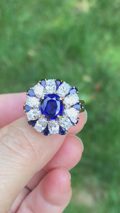 Oscar Heyman, Platinum 18K Gold Sapphire Diamond Ring, AGL