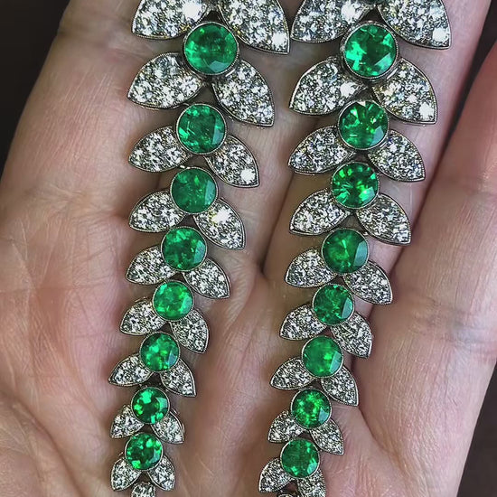 18K Gold Emerald Diamond Earrings