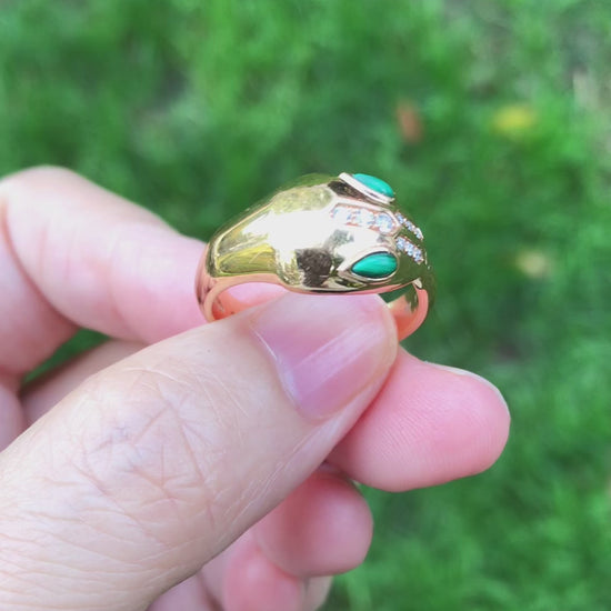 Bvlgari, 18K Gold Malachite Diamond Serpenti Ring