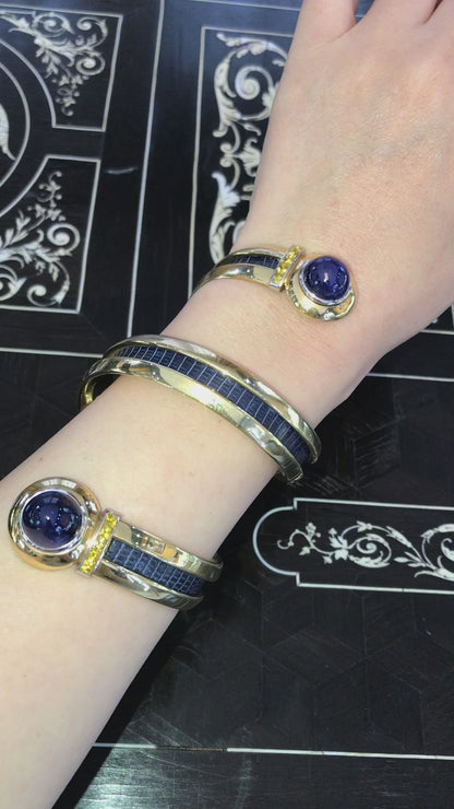 Hemmerle, Platinum 18K Gold Sapphire Leather Bracelet
