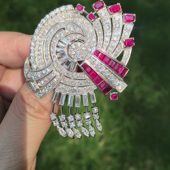 Platinum Ruby Diamond Brooch