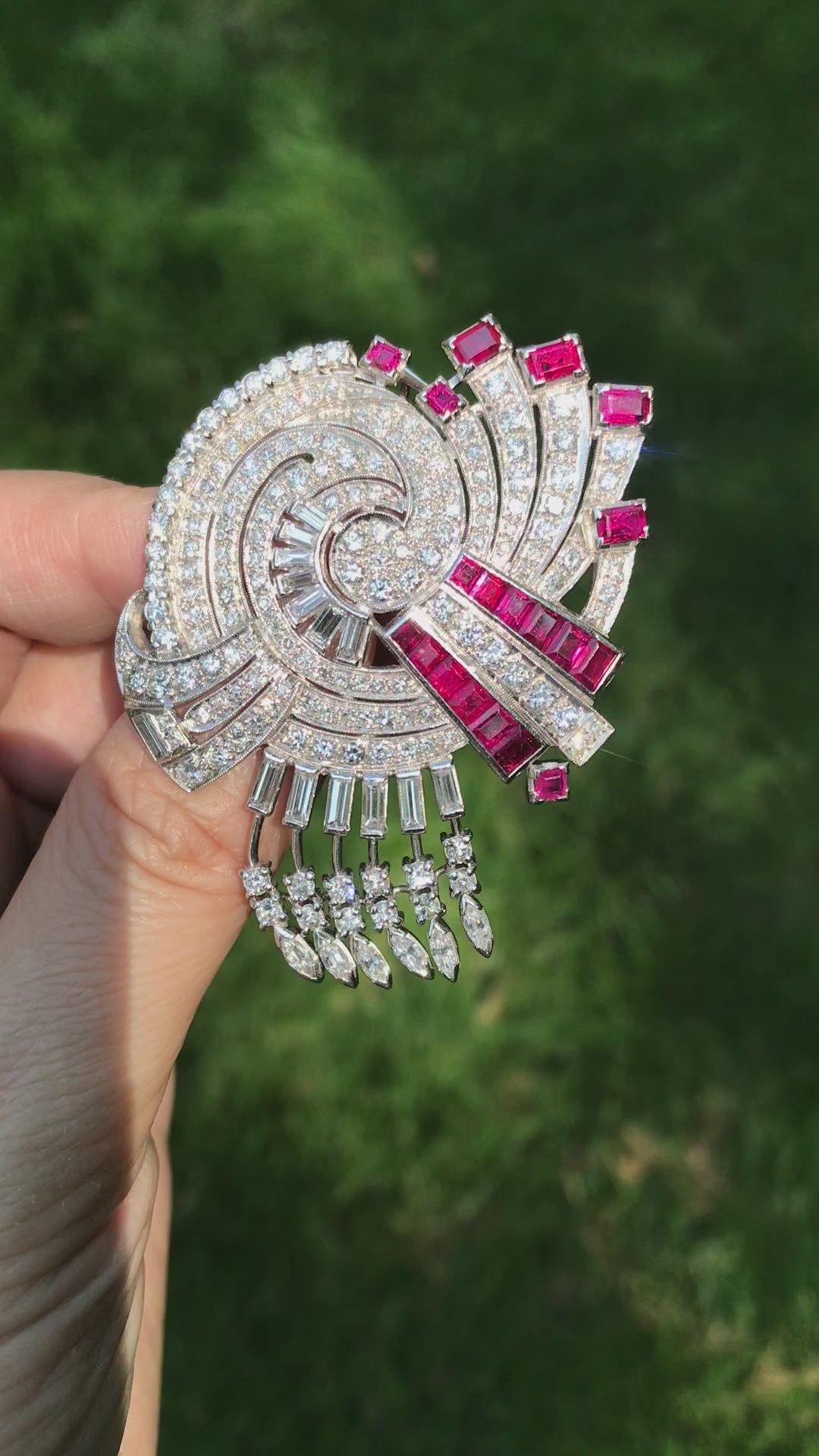 Platinum Ruby Diamond Brooch