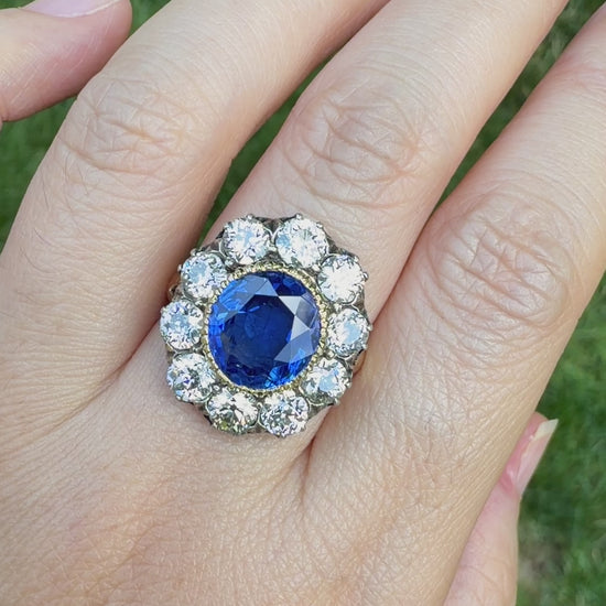 18K Gold 5.26ct Ceylon unheated Sapphire Diamond Ring, GRS