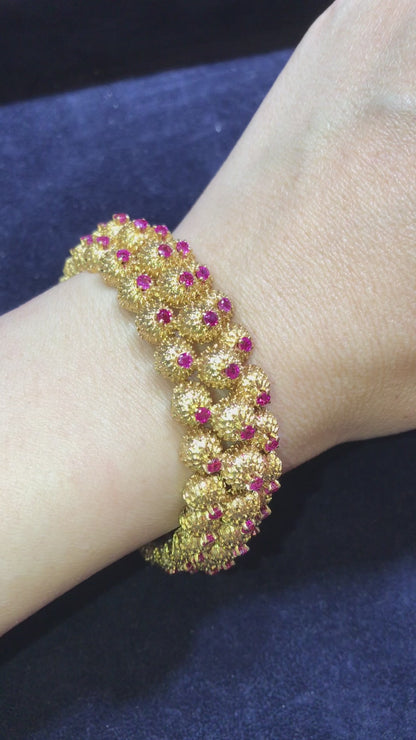 Tiffany, 18K Gold Ruby Diamond Cactus Bracelet