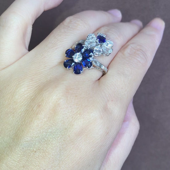 Bvlgari, Platinum Sapphire Diamond Flower Bypass Ring