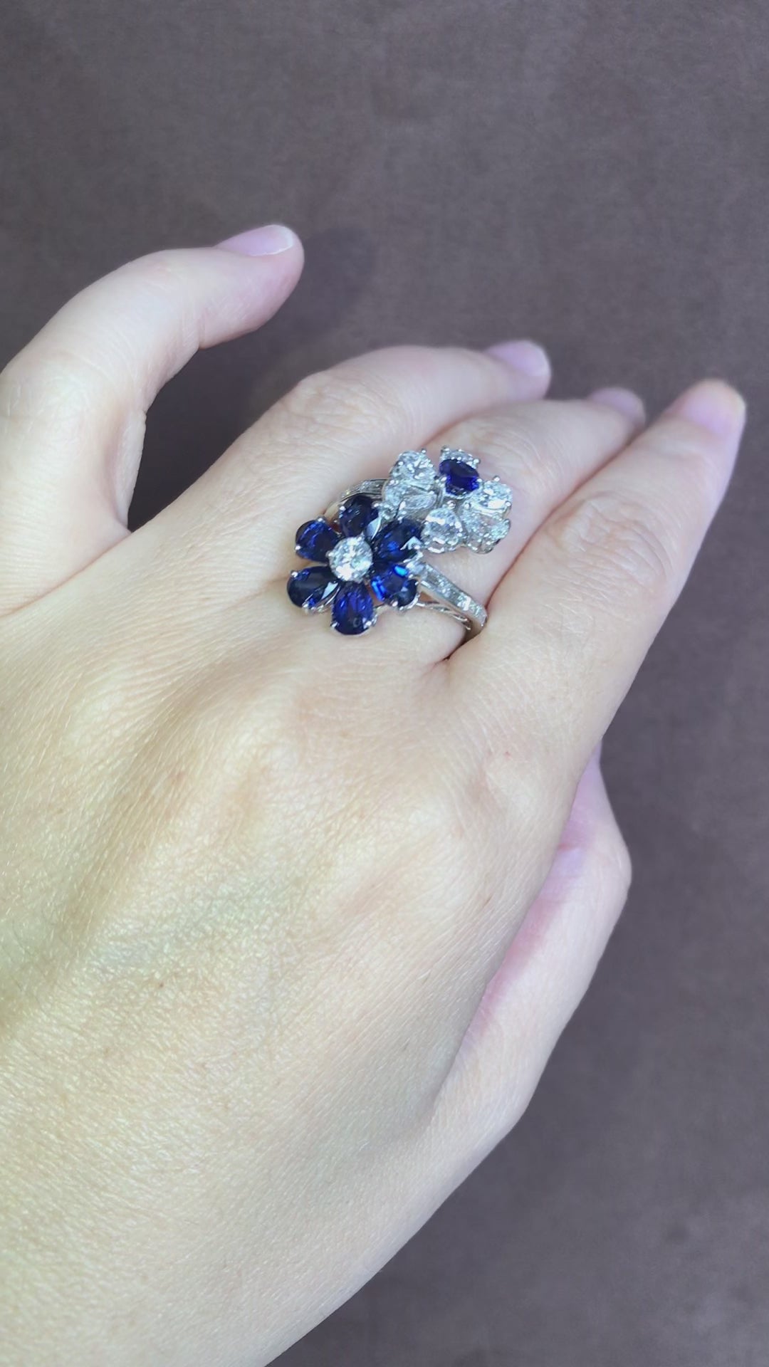 Bvlgari, Platinum Sapphire Diamond Flower Bypass Ring