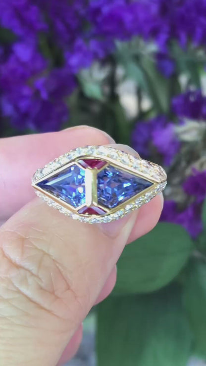 Bvlgari, 18K Gold Sapphire Ruby Diamond Ring