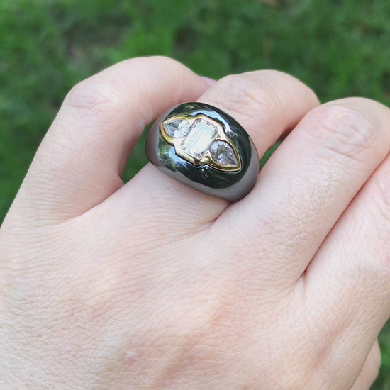 Bvlgari, 18K Gold Hematite Diamond Ring