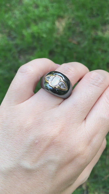 Bvlgari, 18K Gold Hematite Diamond Ring