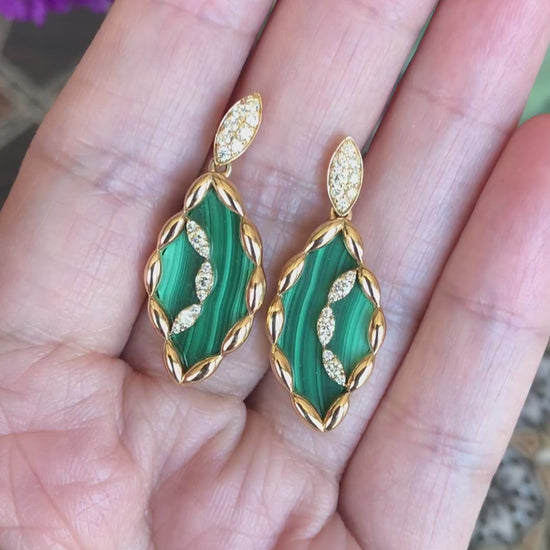 Ferri Firenze, 18K Gold Malachite Yellow Diamond Earrings