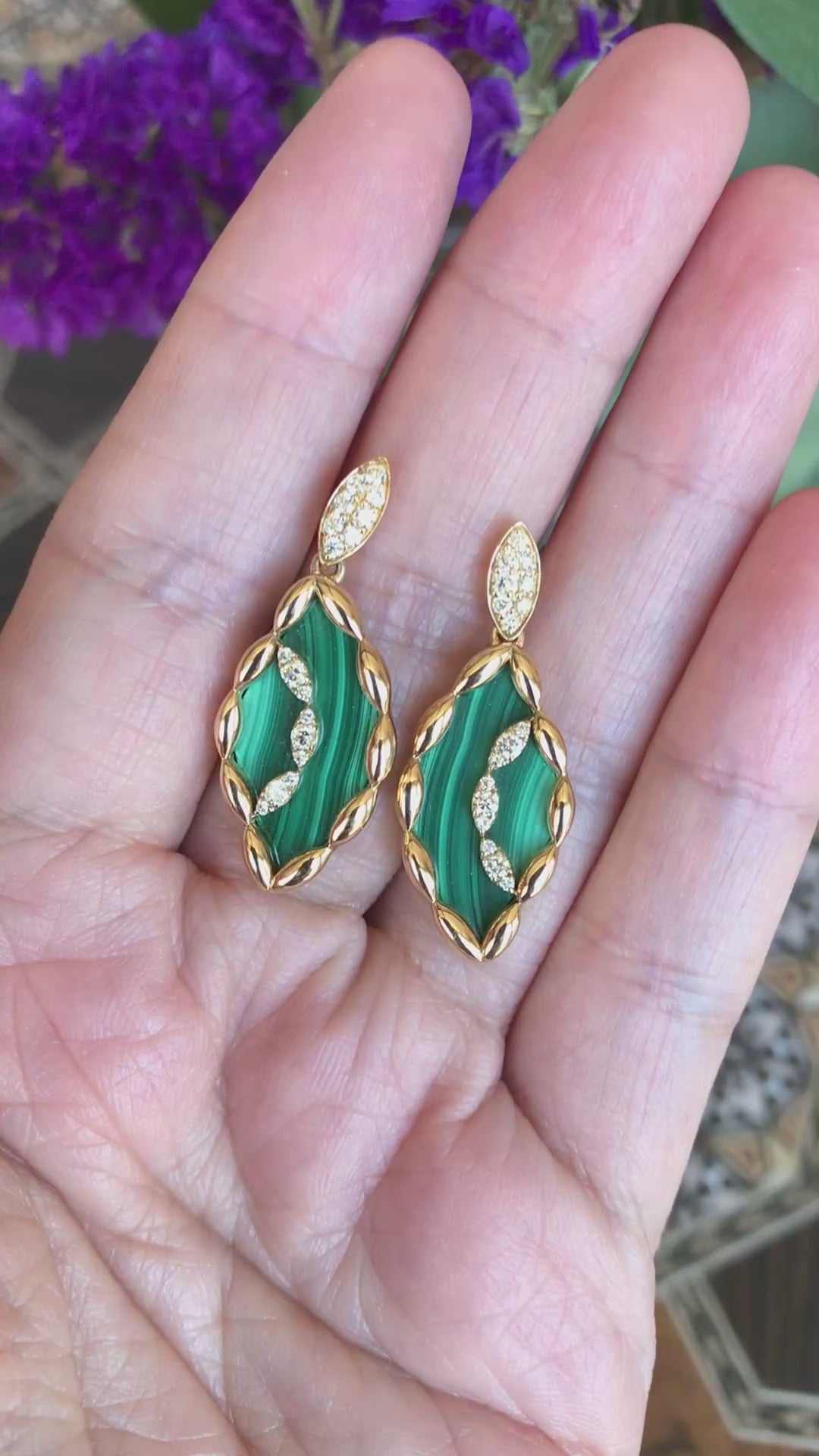 Ferri Firenze, 18K Gold Malachite Yellow Diamond Earrings