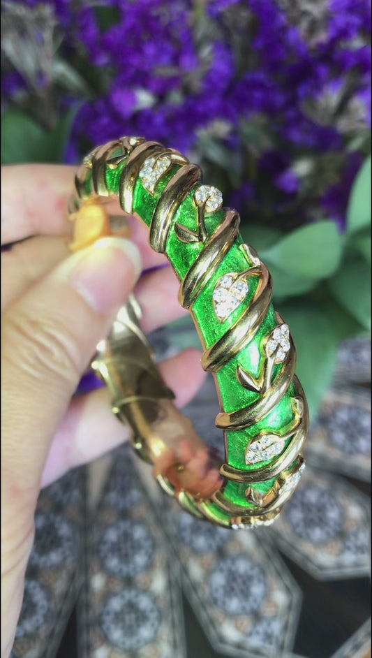 Tiffany Schlumberger, 18K Gold Enamel Diamond Bangle