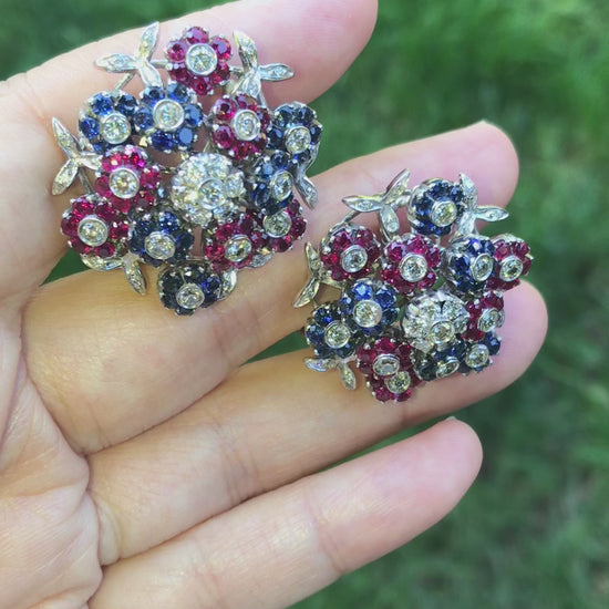 Cartier, 18K Gold Sapphire Ruby Diamond Diamond Tremblant Earrings