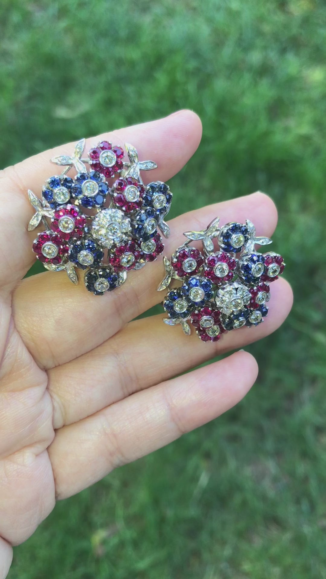 Cartier, 18K Gold Sapphire Ruby Diamond Diamond Tremblant Earrings