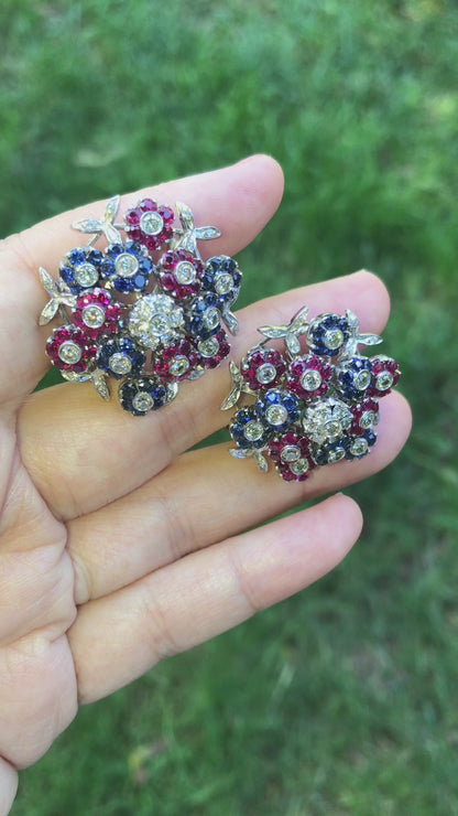 Cartier, 18K Gold Sapphire Ruby Diamond Diamond Tremblant Earrings