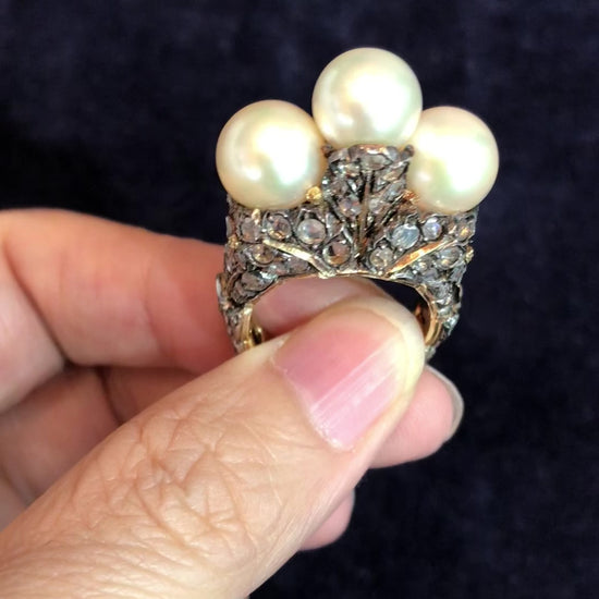 M. Buccellati, Silver-topped Gold Diamond Pearl Ring