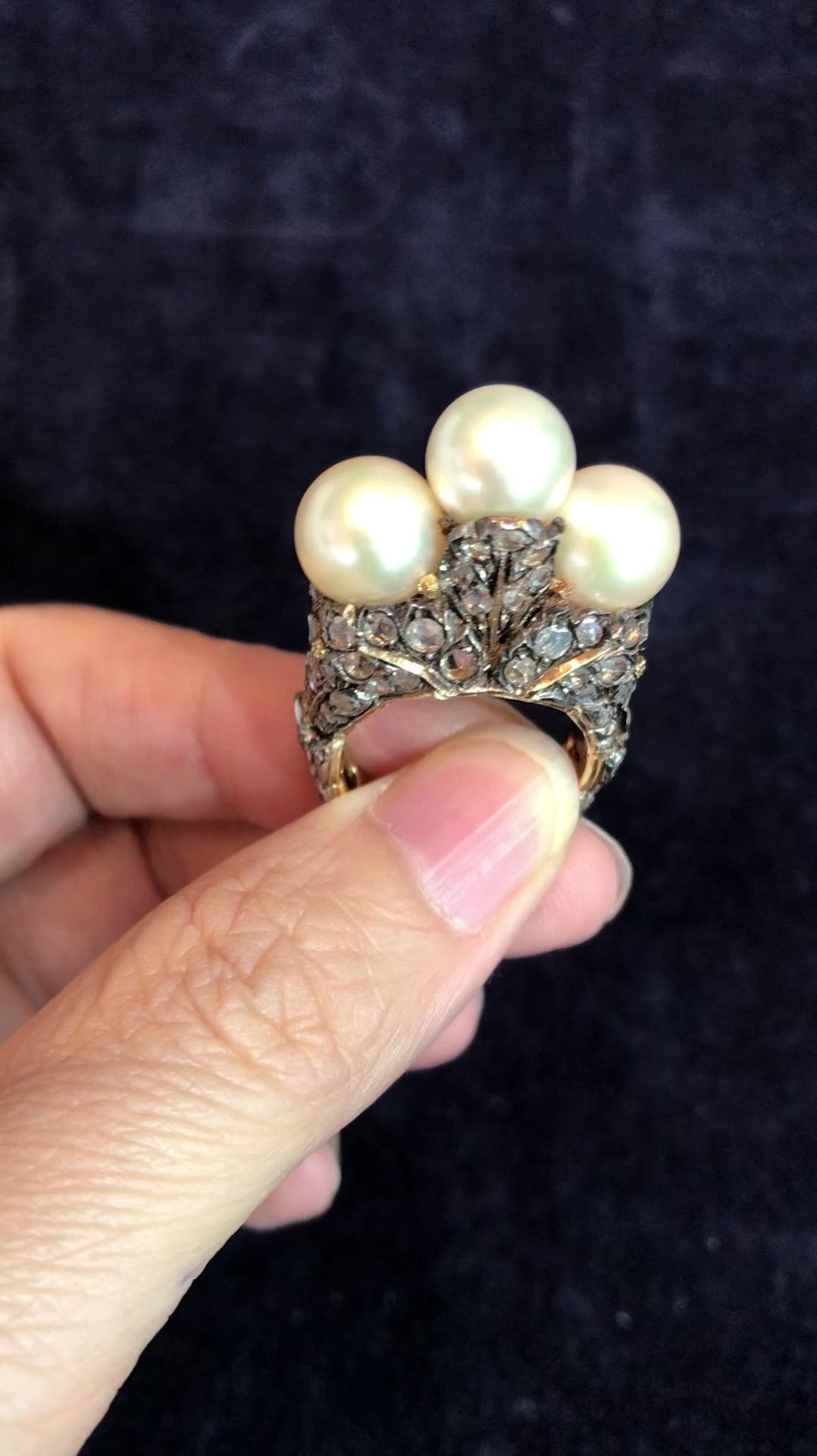 M. Buccellati, Silver-topped Gold Diamond Pearl Ring
