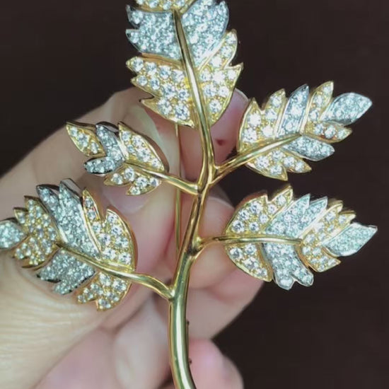 Tiffany Schlumberger, Platinum 18K Gold Diamond Leaf Brooch