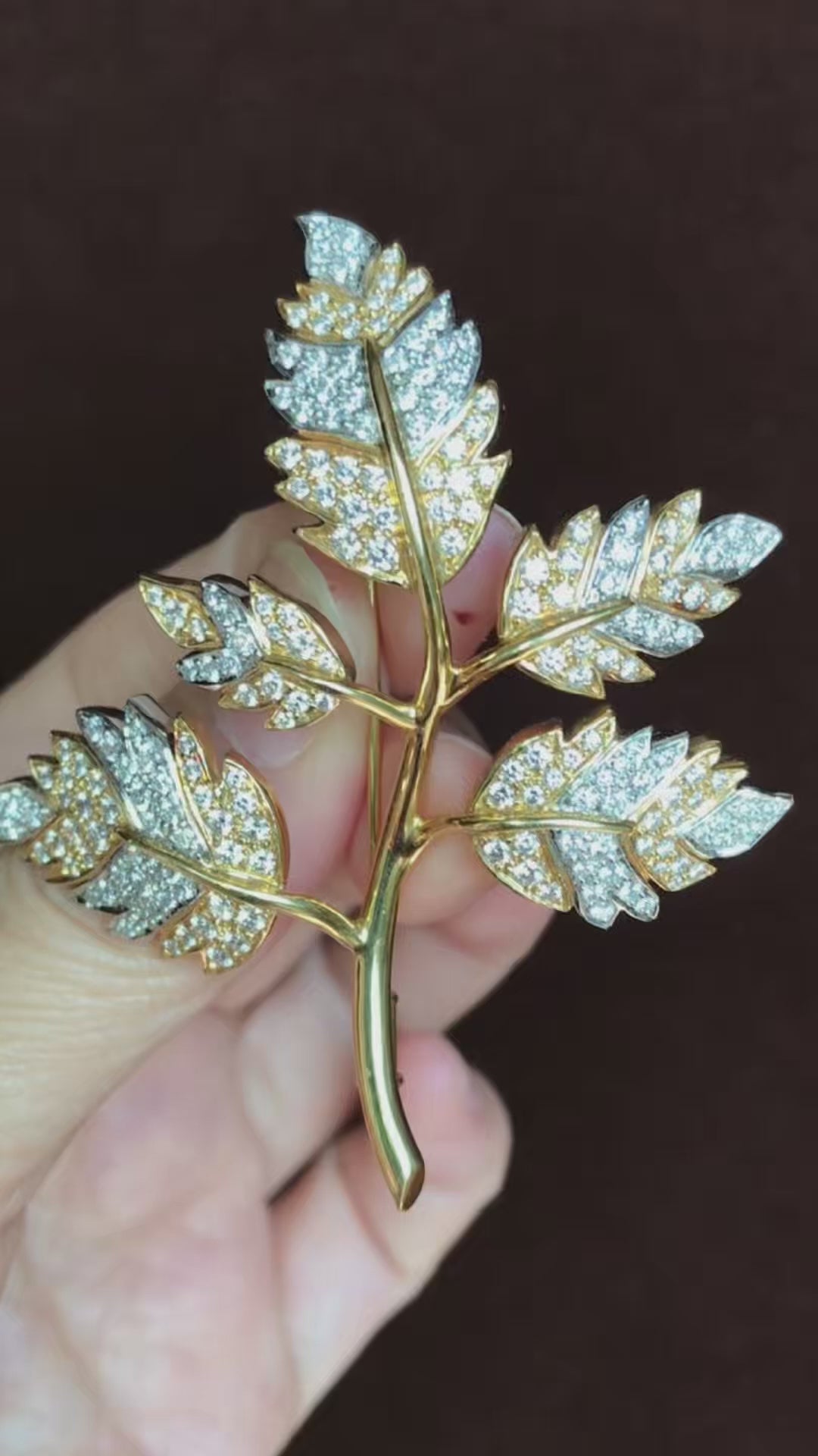 Tiffany Schlumberger, Platinum 18K Gold Diamond Leaf Brooch