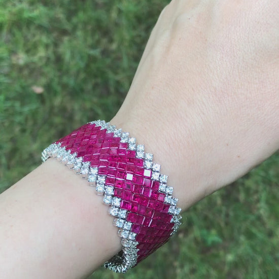 18K Gold Invisible-set Ruby Diamond Bracelet