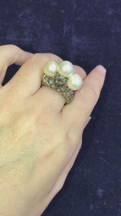 M. Buccellati, Silver-topped Gold Diamond Pearl Ring