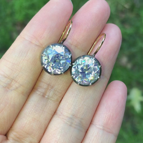 Silver-top-Gold Old European Cut Diamond Earrings, 5.02ct and 5.06ct GIA