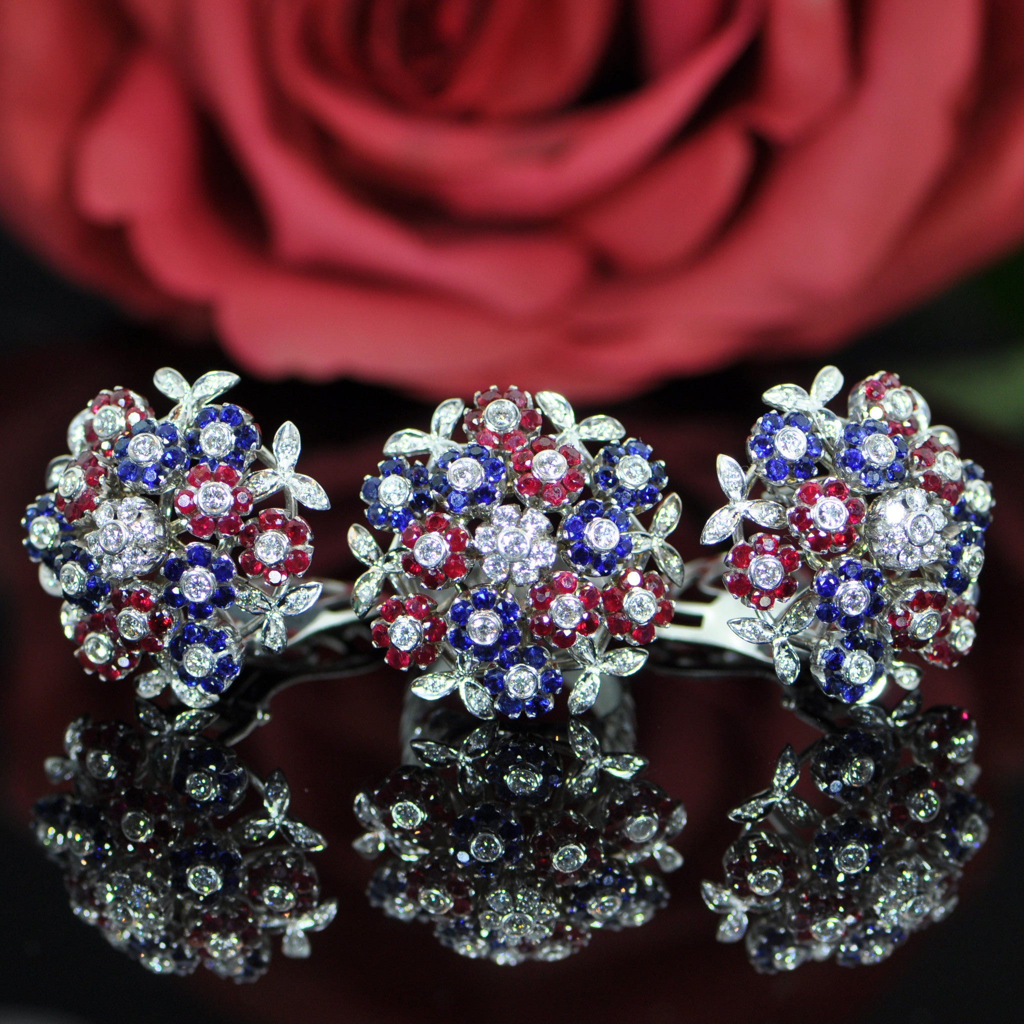 Cartier, Ruby Sapphire Diamond Flower-theme Earrings - Lueur Jewelry