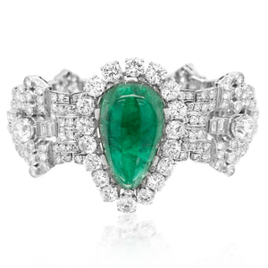 Clerc, Pear-shaped Platinum Diamond Emerald Bracelet - Lueur Jewelry