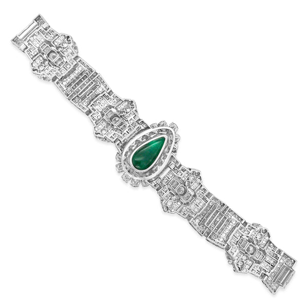 Clerc, Pear-shaped Platinum Diamond Emerald Bracelet - Lueur Jewelry