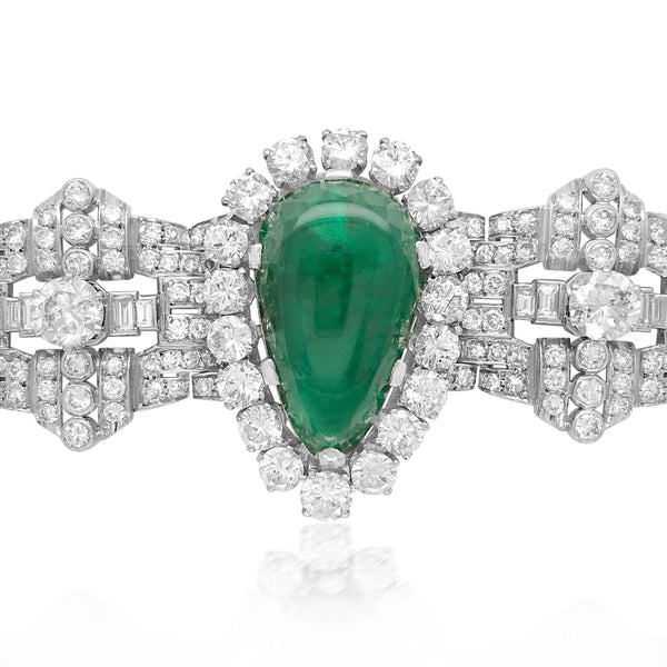 Clerc, Pear-shaped Platinum Diamond Emerald Bracelet - Lueur Jewelry