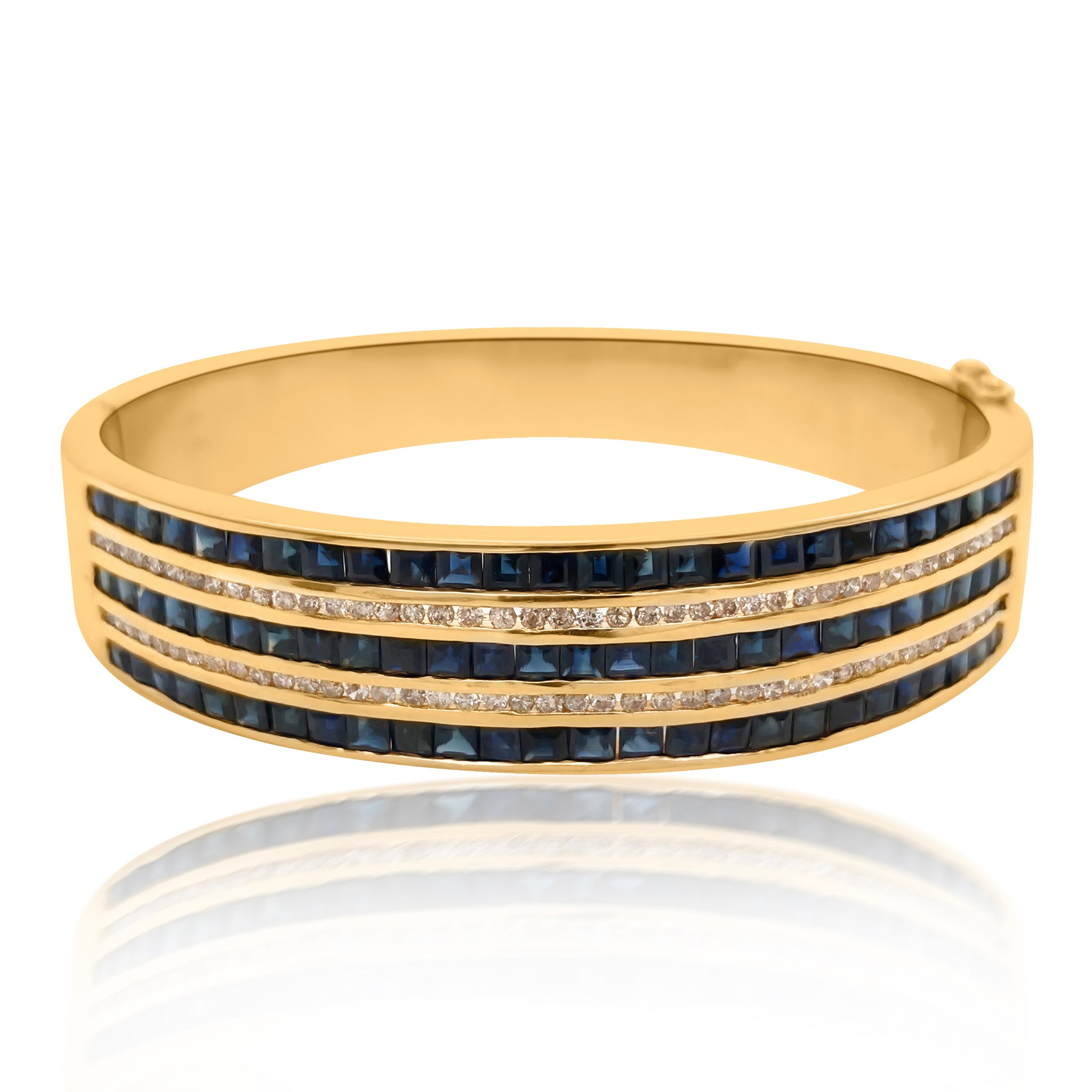 18K Gold Diamond Sapphire Bangle Bracelet - Lueur Jewelry