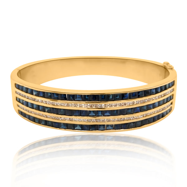 18K Gold Diamond Sapphire Bangle Bracelet - Lueur Jewelry