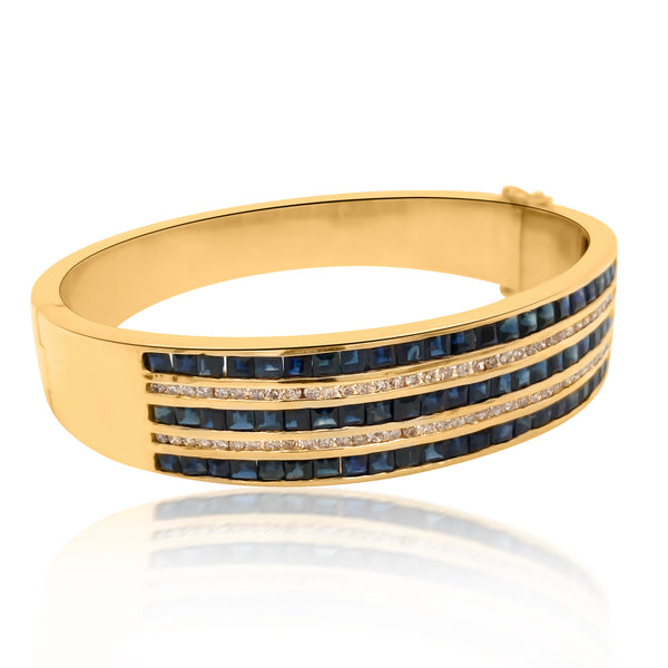 18K Gold Diamond Sapphire Bangle Bracelet - Lueur Jewelry