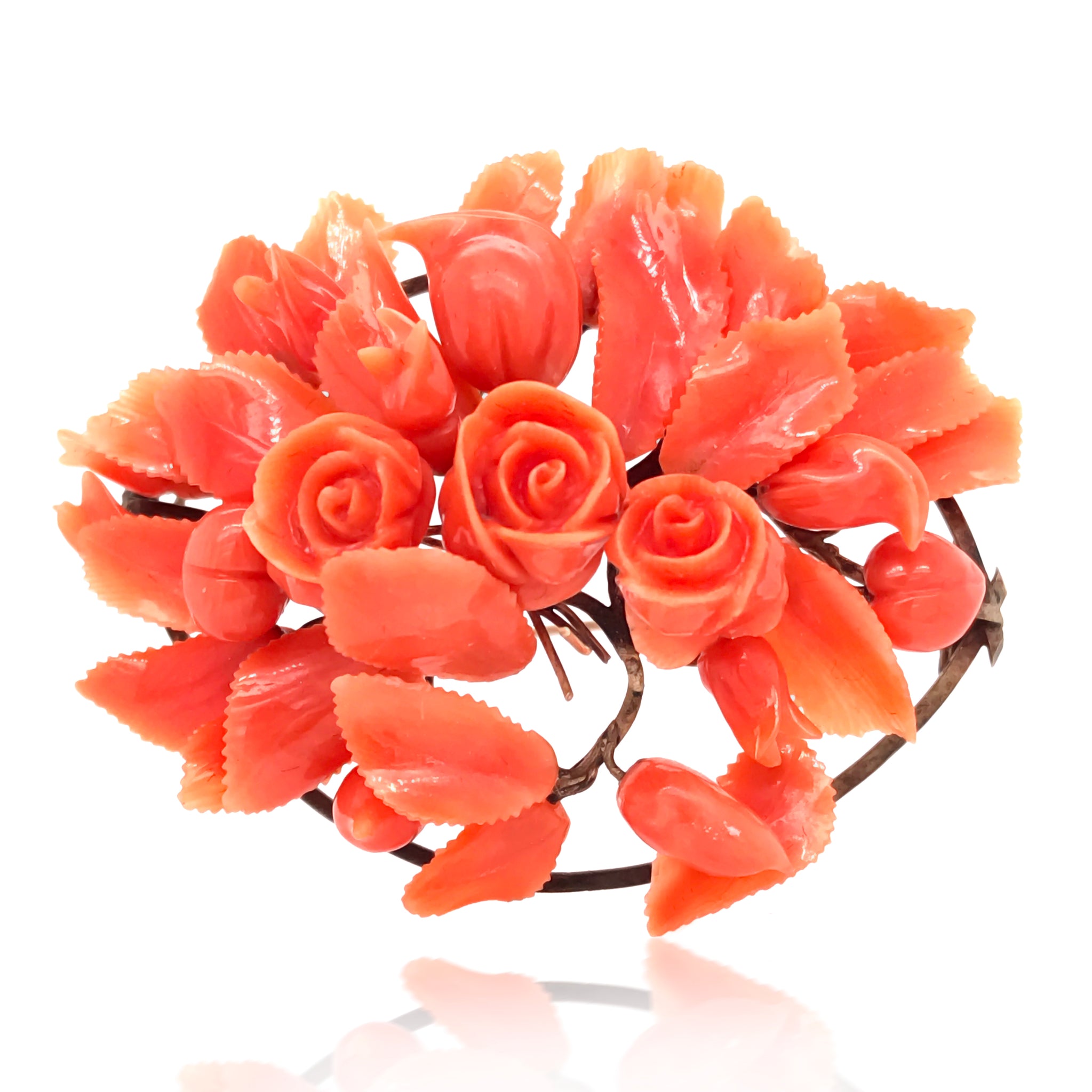 Rose-Motif Coral Brooch - Lueur Jewelry
